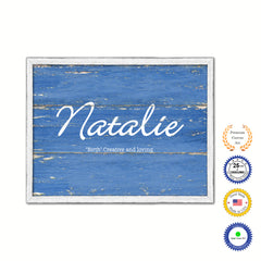 Natalie Name Plate White Wash Wood Frame Canvas Print Boutique Cottage Decor Shabby Chic