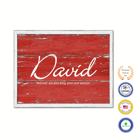 David Name Plate White Wash Wood Frame Canvas Print Boutique Cottage Decor Shabby Chic