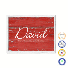 David Name Plate White Wash Wood Frame Canvas Print Boutique Cottage Decor Shabby Chic
