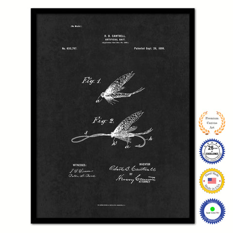 1899 Fishing Artificial Bait Vintage Patent Artwork Black Framed Canvas Home Office Decor Great for Fisherman Cabin Lake House