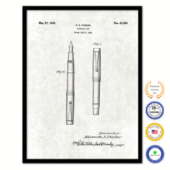 1930 Fountain Pen Old Patent Art Print on Canvas Custom Framed Vintage Home Decor Wall Decoration Great for Gifts