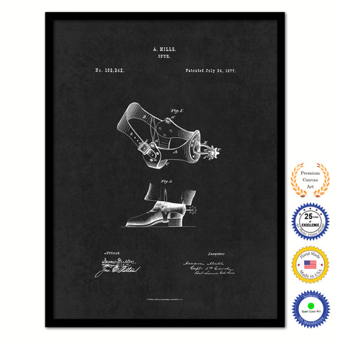 1877 Cowboy Spur Vintage Patent Artwork Black Framed Canvas Home Office Decor Great for Cowboy Cowgirl Horseback Rider