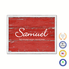 Samuel Name Plate White Wash Wood Frame Canvas Print Boutique Cottage Decor Shabby Chic