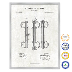 1874 Hand Cuffs Old Patent Art Print on Canvas Custom Framed Vintage Home Decor Wall Decoration Great for Gifts