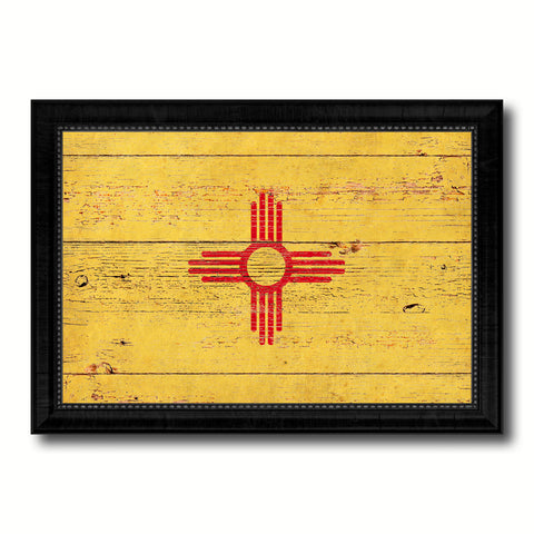 New Mexico State Vintage Flag Canvas Print with Black Picture Frame Home Decor Man Cave Wall Art Collectible Decoration Artwork Gifts
