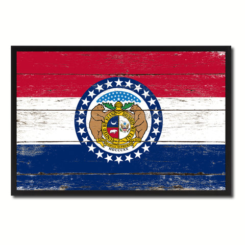 Missouri State Flag Shabby Chic Gifts Home Decor Wall Art Canvas Print, White Wash Wood Frame