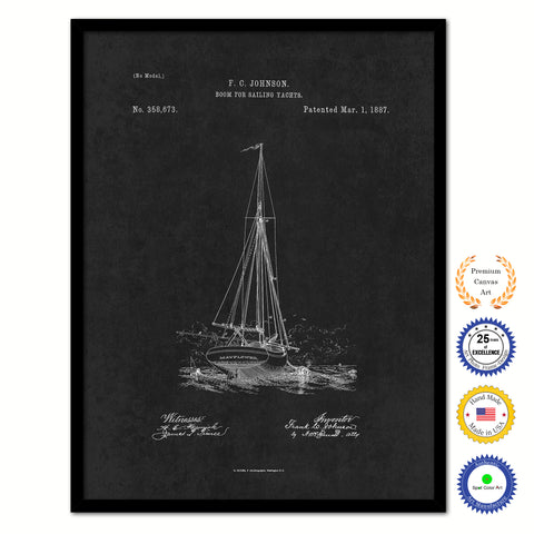 1887 Boom for sailing yachts Old Patent Art Print on Canvas Custom Framed Vintage Home Decor Wall Decoration Great for Gifts