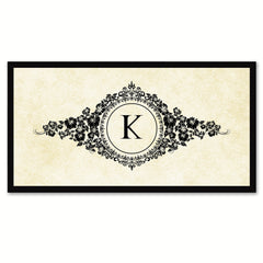 Alphabet Letter K White Canvas Print, Black Custom Frame