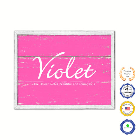 Violet Name Plate White Wash Wood Frame Canvas Print Boutique Cottage Decor Shabby Chic