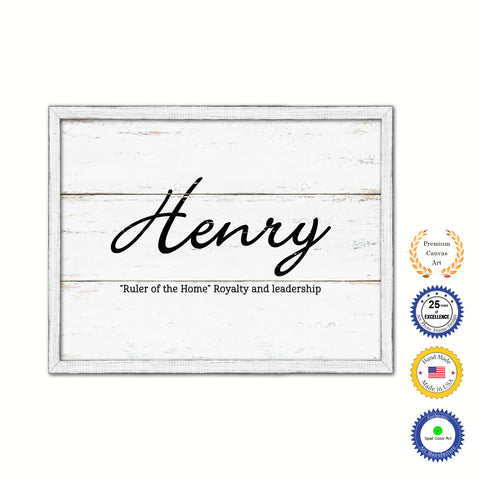 Henry Name Plate White Wash Wood Frame Canvas Print Boutique Cottage Decor Shabby Chic
