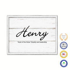 Henry Name Plate White Wash Wood Frame Canvas Print Boutique Cottage Decor Shabby Chic