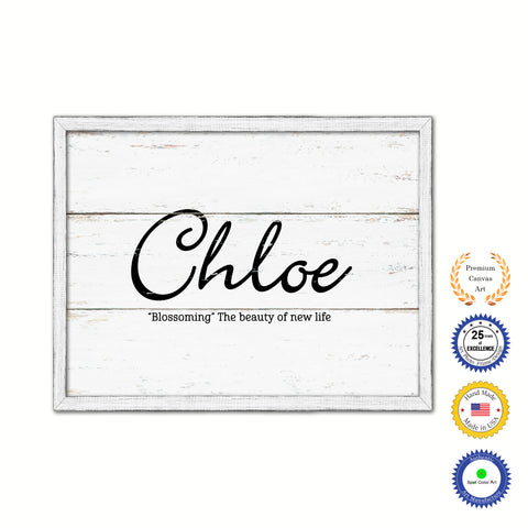 Chloe Name Plate White Wash Wood Frame Canvas Print Boutique Cottage Decor Shabby Chic