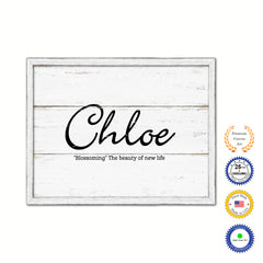 Chloe Name Plate White Wash Wood Frame Canvas Print Boutique Cottage Decor Shabby Chic