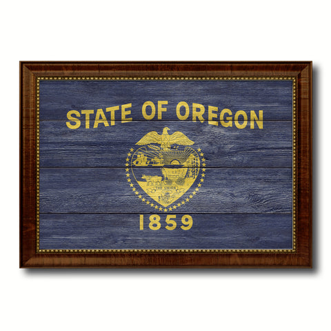 Oregon State Flag Texture Canvas Print with Brown Picture Frame Gifts Home Decor Wall Art Collectible Decoration