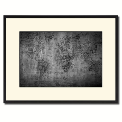 World Vintage B&W Map Canvas Print, Picture Frame Home Decor Wall Art Gift Ideas
