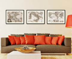 Italy Rome Vintage Sepia Map Canvas Print, Picture Frame Gifts Home Decor Wall Art Decoration