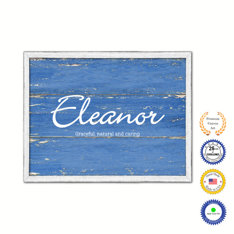 Eleanor Name Plate White Wash Wood Frame Canvas Print Boutique Cottage Decor Shabby Chic