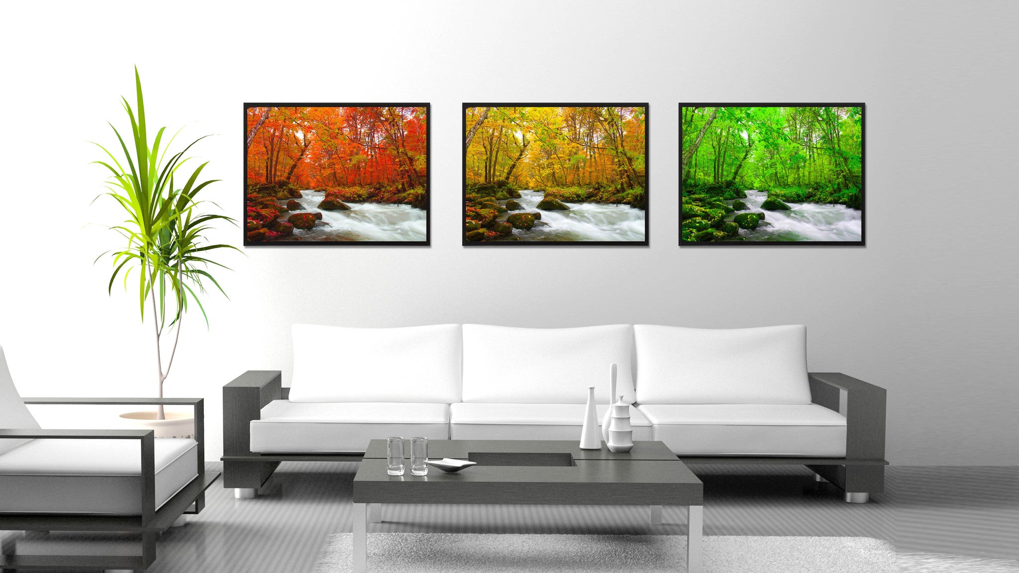 Autumn Stream Green Landscape Photo Canvas Print Pictures Frames Home Décor Wall Art Gifts