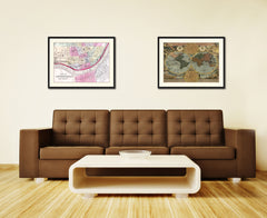Cincinnati Vintage Antique Map Wall Art Home Decor Gift Ideas Canvas Print Custom Picture Frame