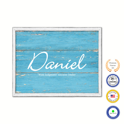 Daniel Name Plate White Wash Wood Frame Canvas Print Boutique Cottage Decor Shabby Chic