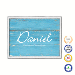Daniel Name Plate White Wash Wood Frame Canvas Print Boutique Cottage Decor Shabby Chic