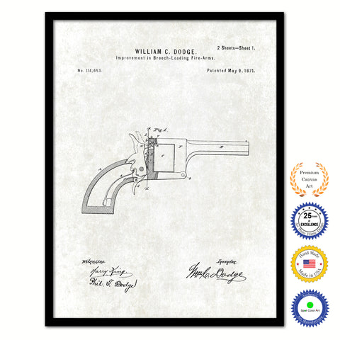 1871 Improvement in Breech Loading Fire Arms Old Patent Art Print on Canvas Custom Framed Vintage Home Decor Wall Decoration Great for Gifts