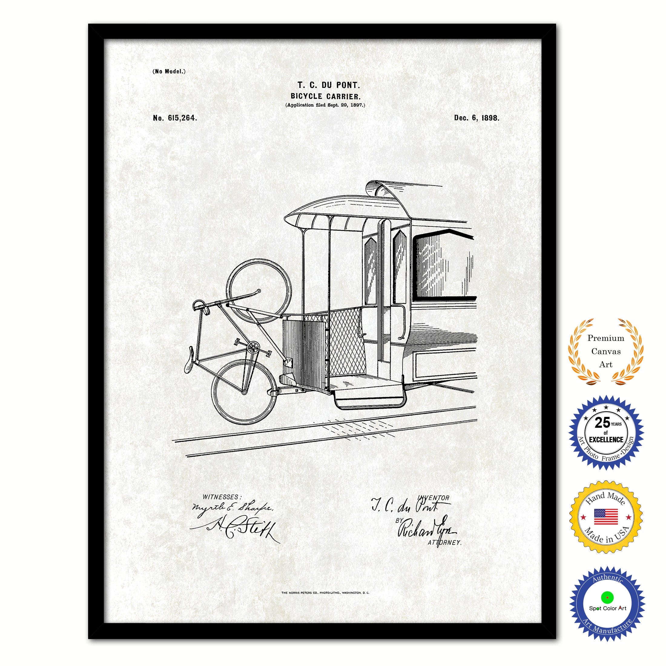 1898 Bicycle Carrier Old Patent Art Print on Canvas Custom Framed Vintage Home Decor Wall Decoration Great for Gifts