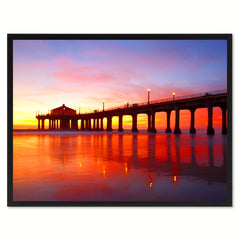 Manhattan Beach California Red Landscape Photo Canvas Print Pictures Frames Home Décor Wall Art Gifts