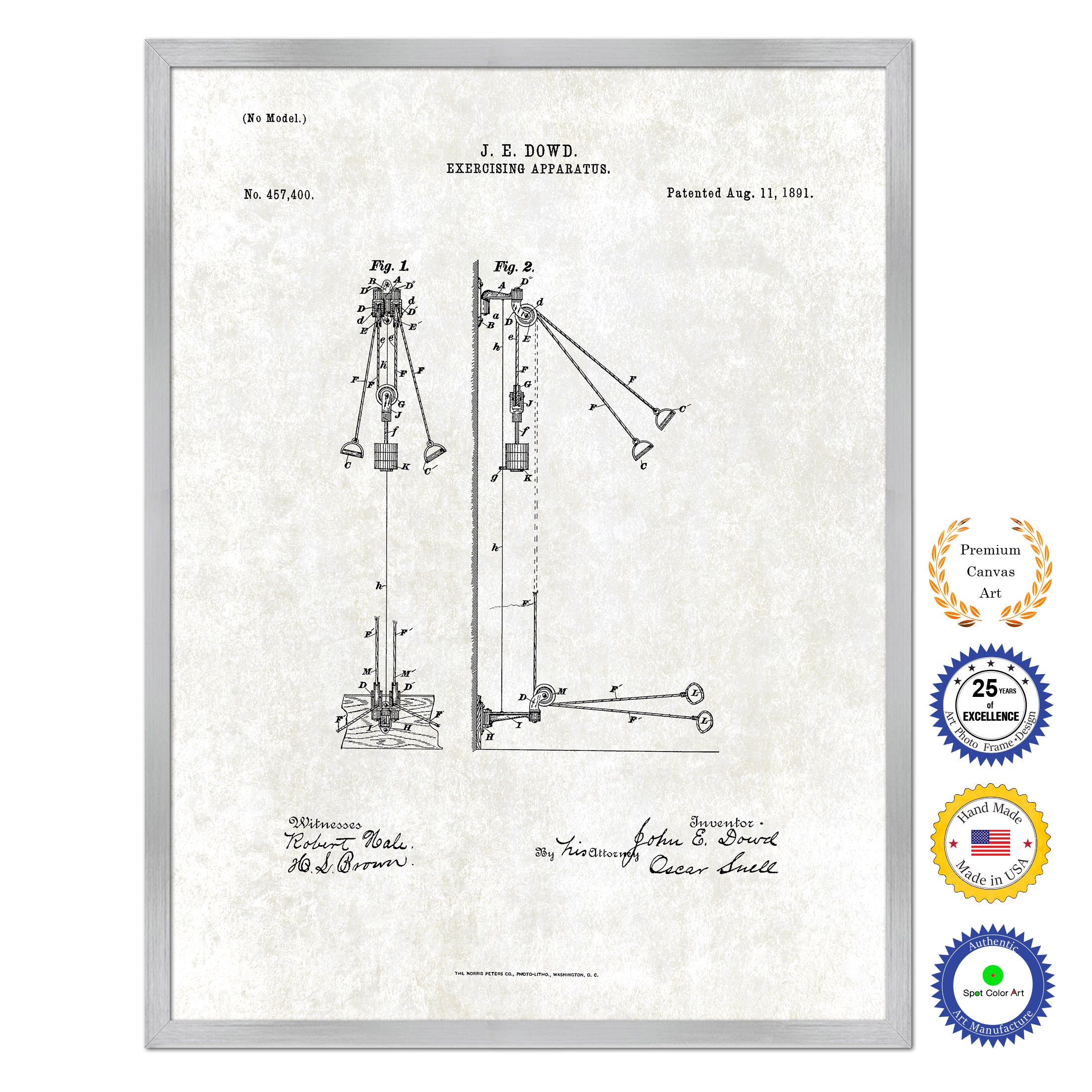 1891 Exercising Apparatus Old Patent Art Print on Canvas Custom Framed Vintage Home Decor Wall Decoration Great for Gifts