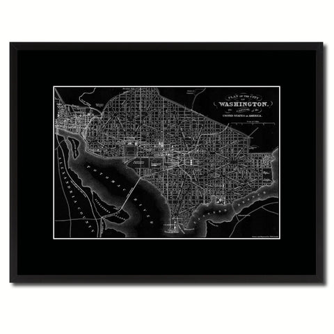 Washington DC Vintage Monochrome Map Canvas Print, Gifts Picture Frames Home Decor Wall Art