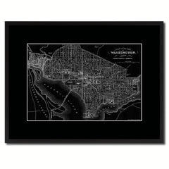 Washington DC Vintage Monochrome Map Canvas Print, Gifts Picture Frames Home Decor Wall Art