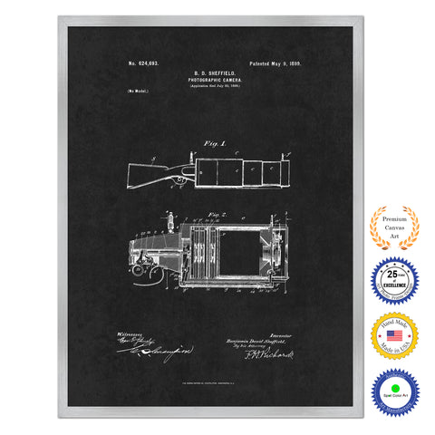 1899 Photographic Camera Antique Patent Artwork Silver Framed Canvas Home Office Decor Great Gift for Photographer