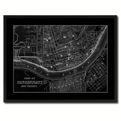 Cincinnati Vintage Monochrome Map Canvas Print, Gifts Picture Frames Home Decor Wall Art