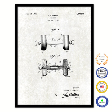1928 Dumb Bell Old Patent Art Print on Canvas Custom Framed Vintage Home Decor Wall Decoration Great for Gifts