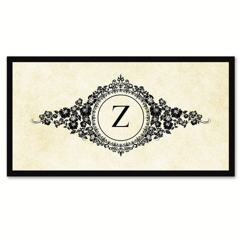 Alphabet Letter Z White Canvas Print, Black Custom Frame