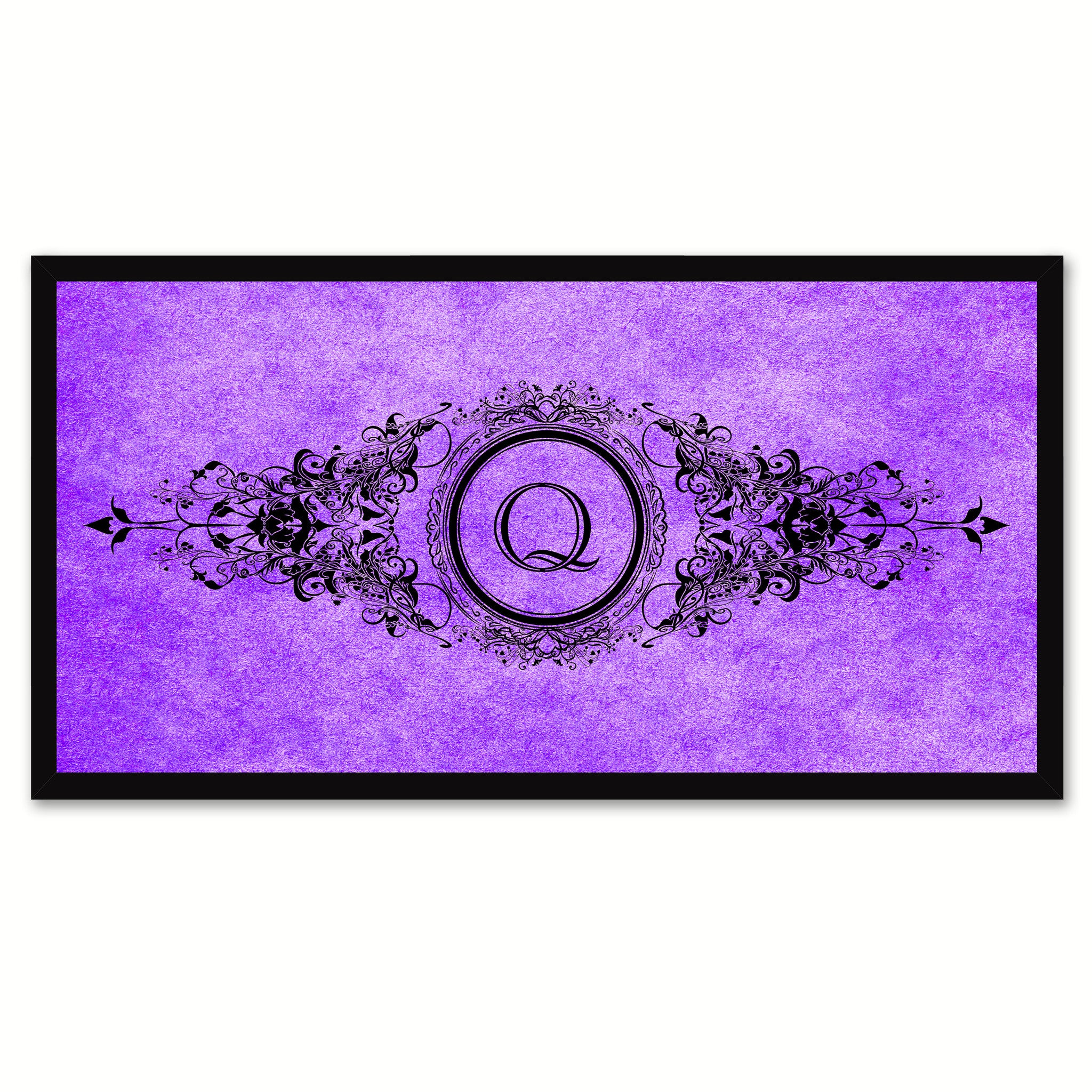 Alphabet Letter Q Purple Canvas Print, Black Custom Frame