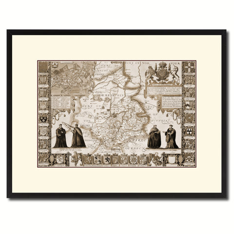 Cambridgeshire Vintage Sepia Map Canvas Print, Picture Frame Gifts Home Decor Wall Art Decoration