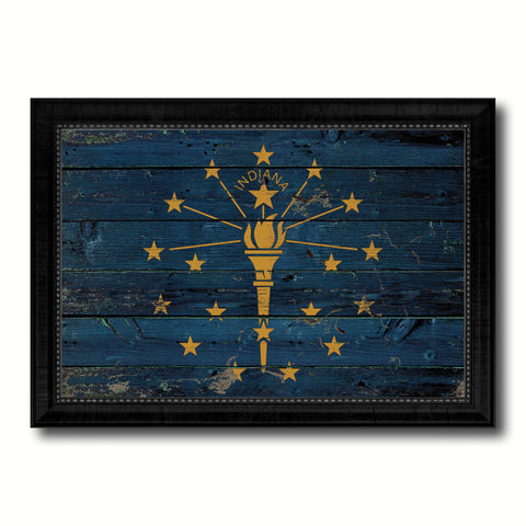 Indiana State Vintage Flag Canvas Print with Black Picture Frame Home Decor Man Cave Wall Art Collectible Decoration Artwork Gifts