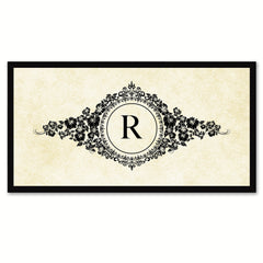 Alphabet Letter R White Canvas Print, Black Custom Frame