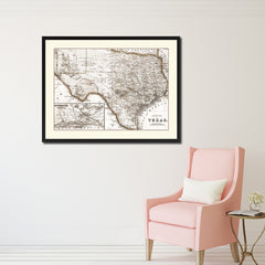 Texas Vintage Sepia Map Canvas Print, Picture Frame Gifts Home Decor Wall Art Decoration