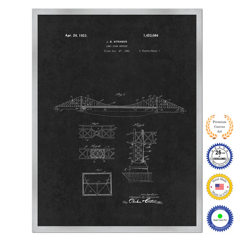 1923 Long Span Bridge Antique Patent Artwork Silver Framed Canvas Home Office Decor Great Gift for Engineers Architects Construction Workers