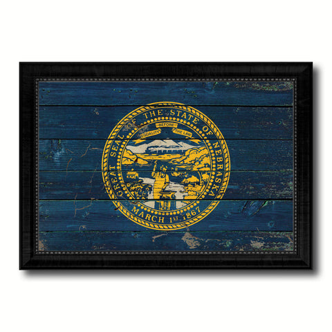 Nebraska State Vintage Flag Canvas Print with Black Picture Frame Home Decor Man Cave Wall Art Collectible Decoration Artwork Gifts