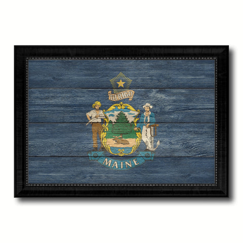 Maine State Flag Texture Canvas Print with Black Picture Frame Home Decor Man Cave Wall Art Collectible Decoration Artwork Gifts