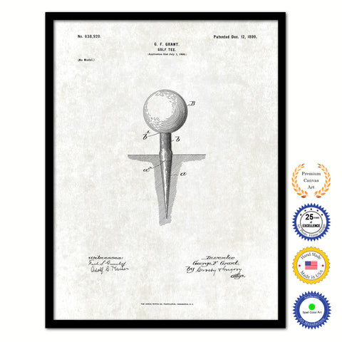 1899 Golf Tee Old Patent Art Print on Canvas Custom Framed Vintage Home Decor Wall Decoration Great for Gifts