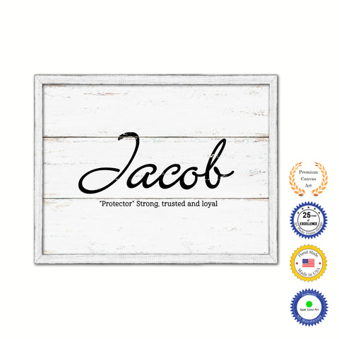 Jacob Name Plate White Wash Wood Frame Canvas Print Boutique Cottage Decor Shabby Chic