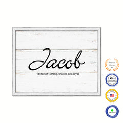 Jacob Name Plate White Wash Wood Frame Canvas Print Boutique Cottage Decor Shabby Chic