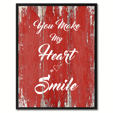 You make my heart smile Happy Quote Saying Gift Ideas Home Decor Wall Art, Red