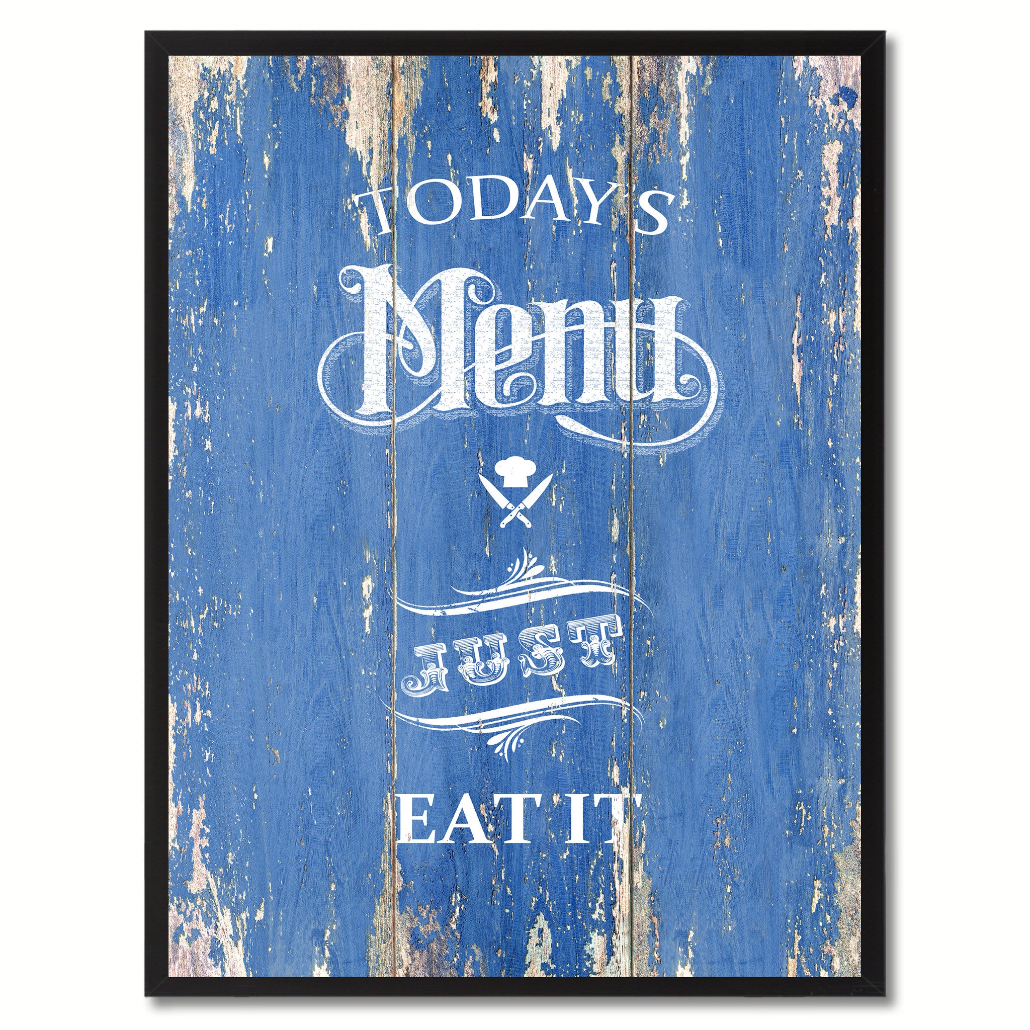 Today's menu just eat it Quote Saying Canvas Print with Picture Frame Home Decor Wall Art, Blue