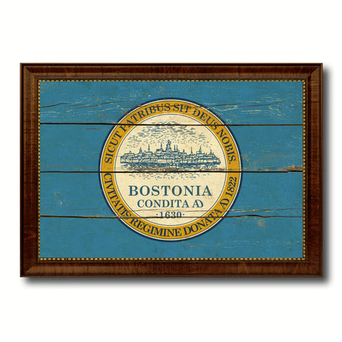 Buffalo City New York State Flag Canvas Print Brown Picture Frame