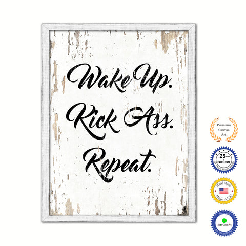 Wake Up Kick Ass Repeat Vintage Saying Gifts Home Decor Wall Art Canvas Print with Custom Picture Frame